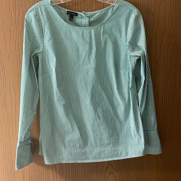 Talbots Tops - Talbots women’s long sleeve green & white striped blouse~ Large